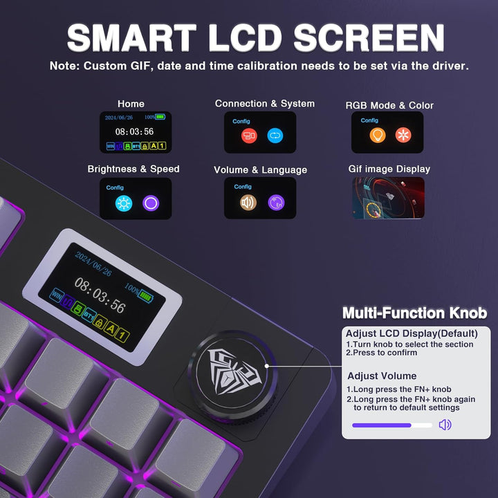 AULA Teclado mecánico inalámbrico S98 Pro con pantalla y perilla, 2...