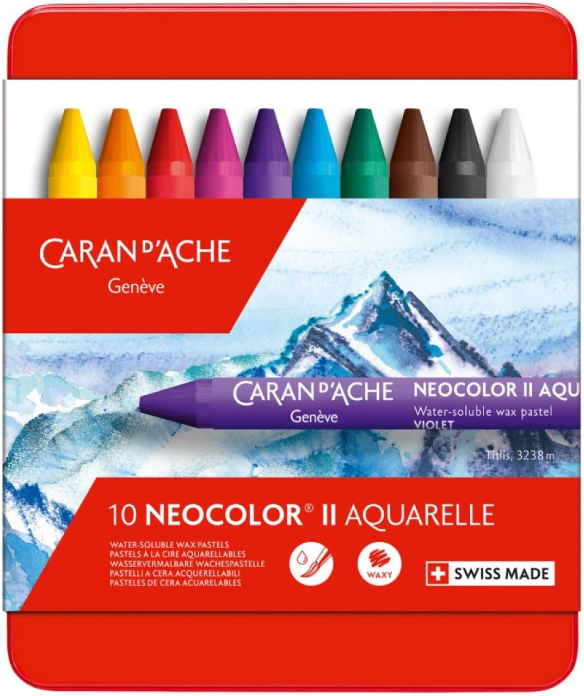 Caran d 'Ache Neocolor II – Juego clásico solubles en agua pastel, 10 colores