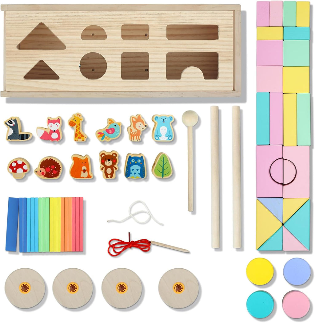 Montessori Toys, Bloques de Construcción de Madera Sólida y Formas, Juego de Xilófono
