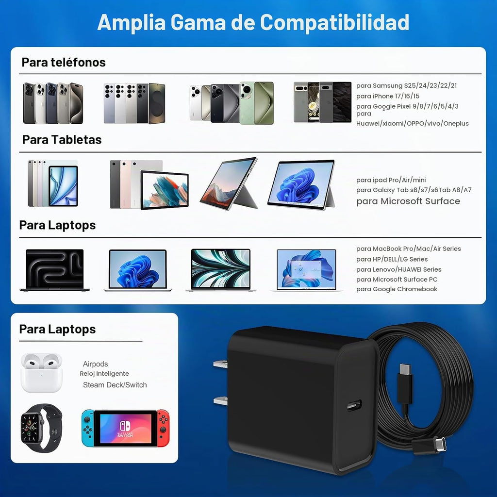 Cargador de carga rápida para iPhone 16 y 15, paquete de 3 cargadores USB C PD de 20 W con cable de 10 pies, cable USB C tipo C para iPhone 16/16 Plus/16 Pro/16 Pro Max/15/15 Pro/15 Pro Max