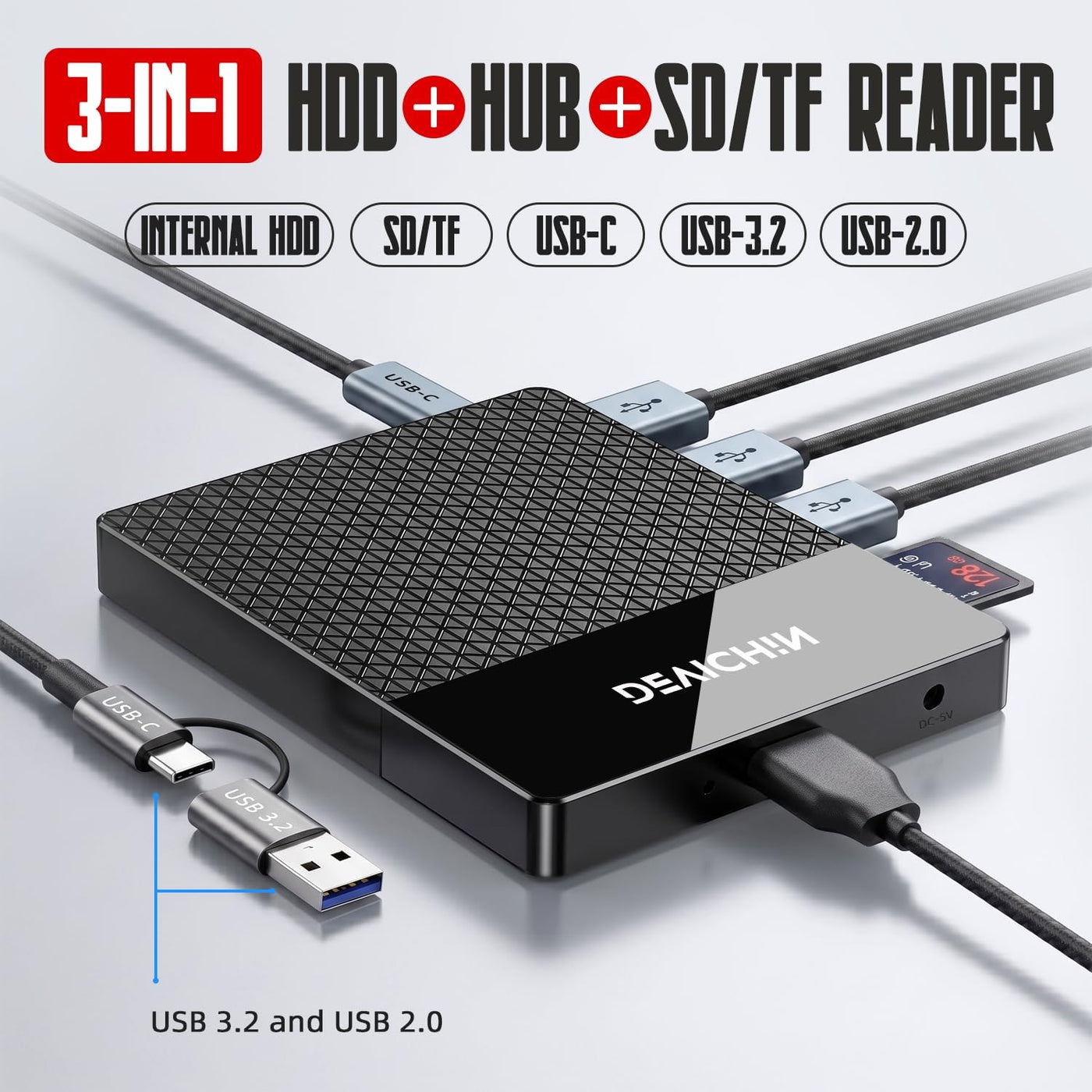 Devichin Disco duro externo de 1 TB, USB C y USB 3.0 multipuerto Hu...