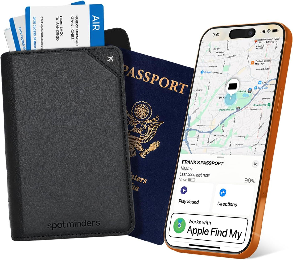 Apple MFi - Soporte para pasaporte rastreable para viajes (solo iOS) funciona con Apple Find My, funda recargable para pasaporte Air de 3 años de duración de la batería, cartera de viaje
