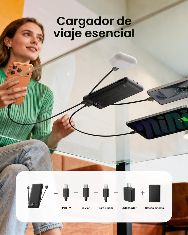 Coowisty Cargador portátil con enchufe de pared, banco de energía U...