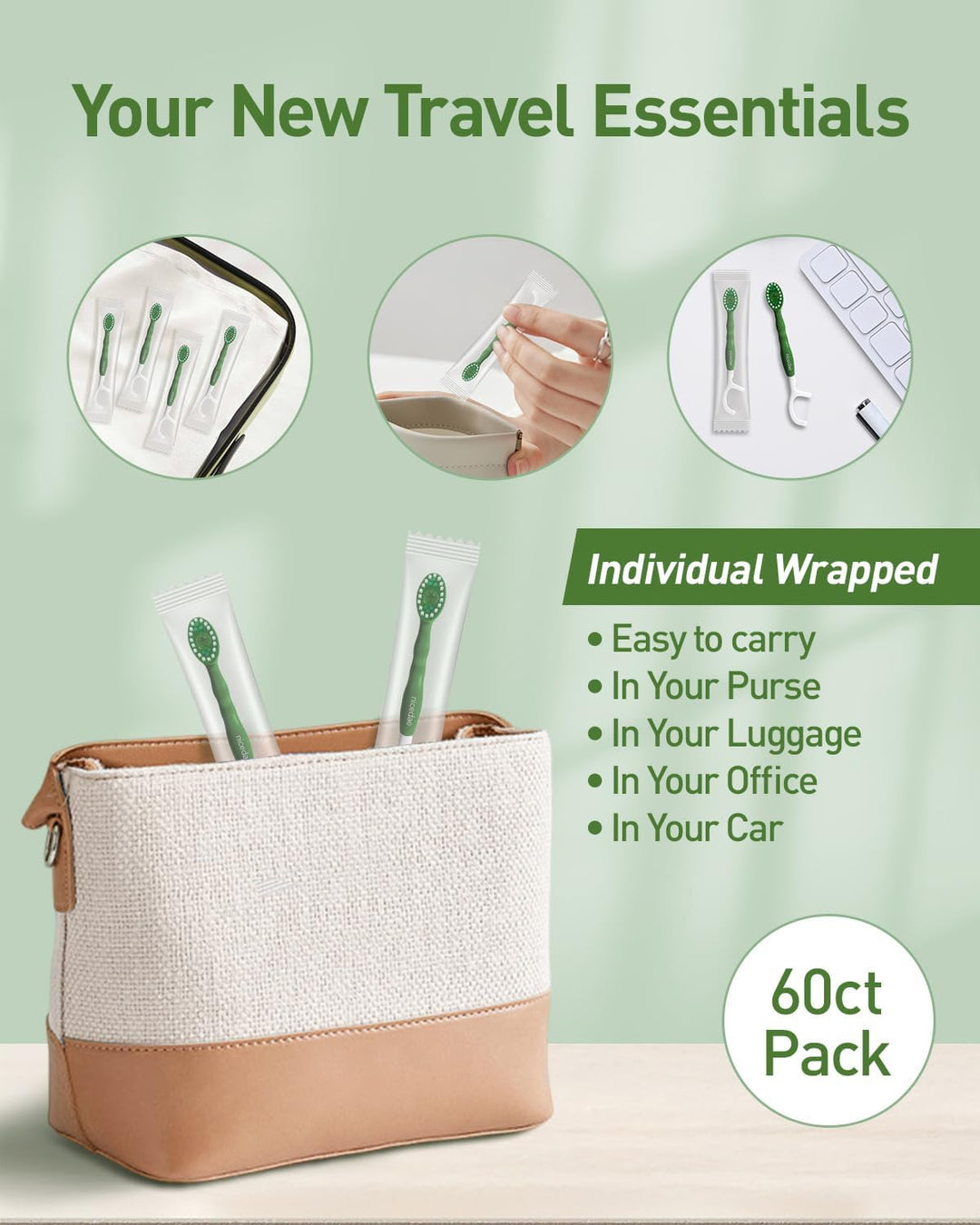 nicedae 60Ct Mini cepillo de dientes desechable de viaje a granel c...