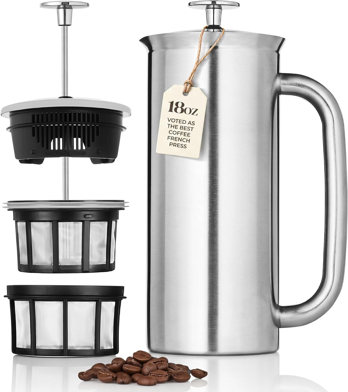 ESPRO Prensa francesa P7, 18oz, cepillada, cafetera de acero inoxidable