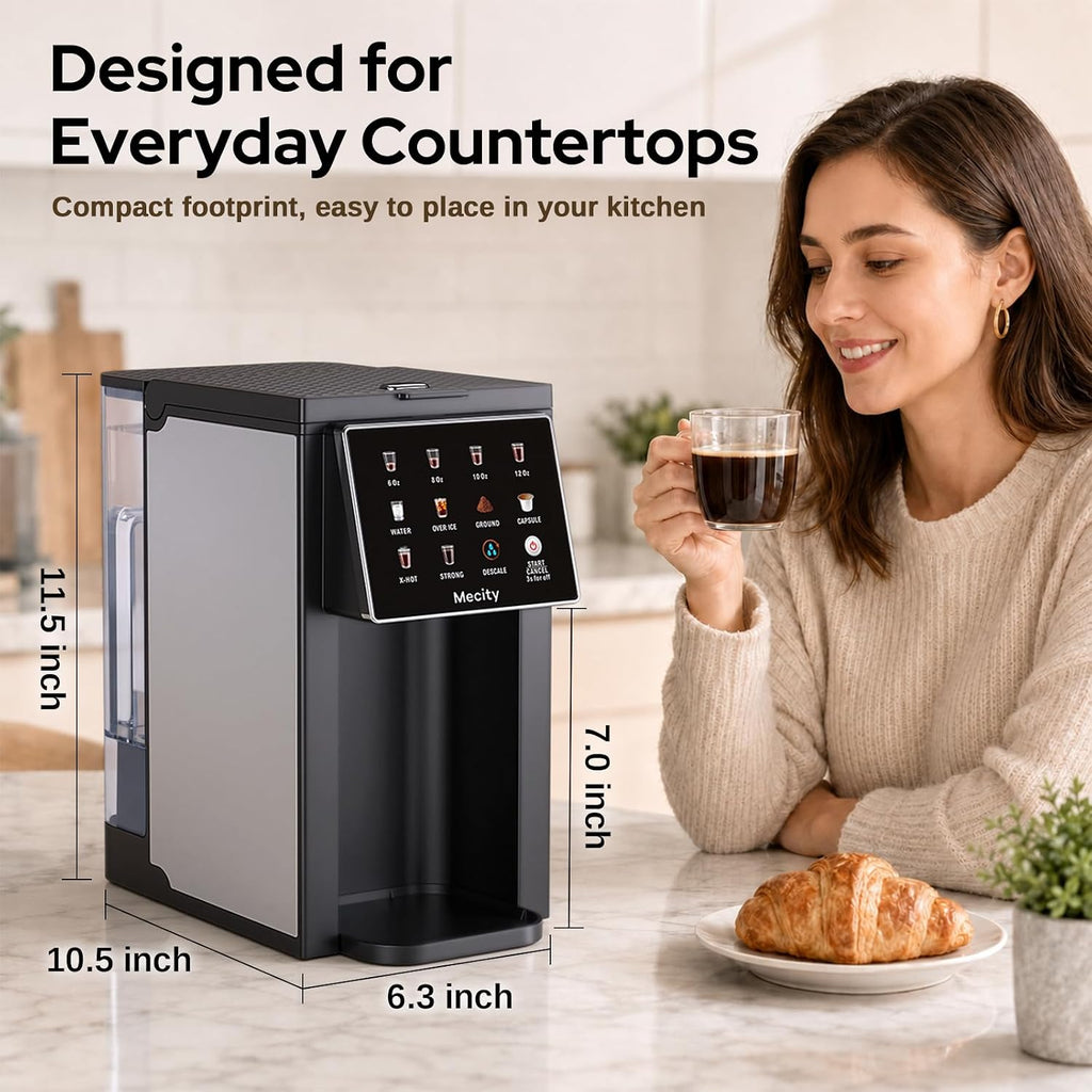 Mecity Cafetera digital compatible con cápsulas K Cup, máquina de café americano inteligente con pantalla táctil sobre hielo, preparación rápida, 6, 8, 10, 12 onzas opcionales, sabor ajustable