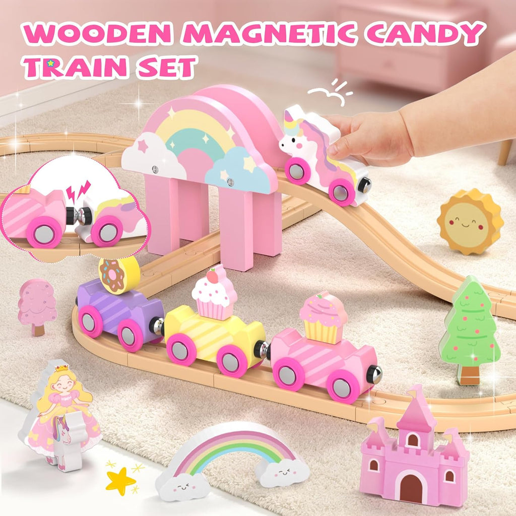 Juego de tren de madera para niños pequeños, regalos de cumpleaños de