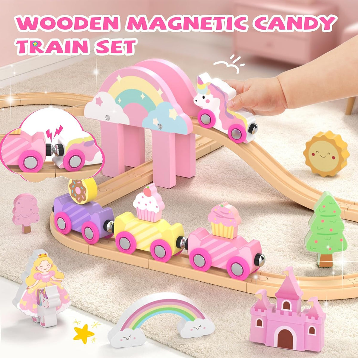 Juego de tren de madera para niños pequeños, regalos de cumpleaños de