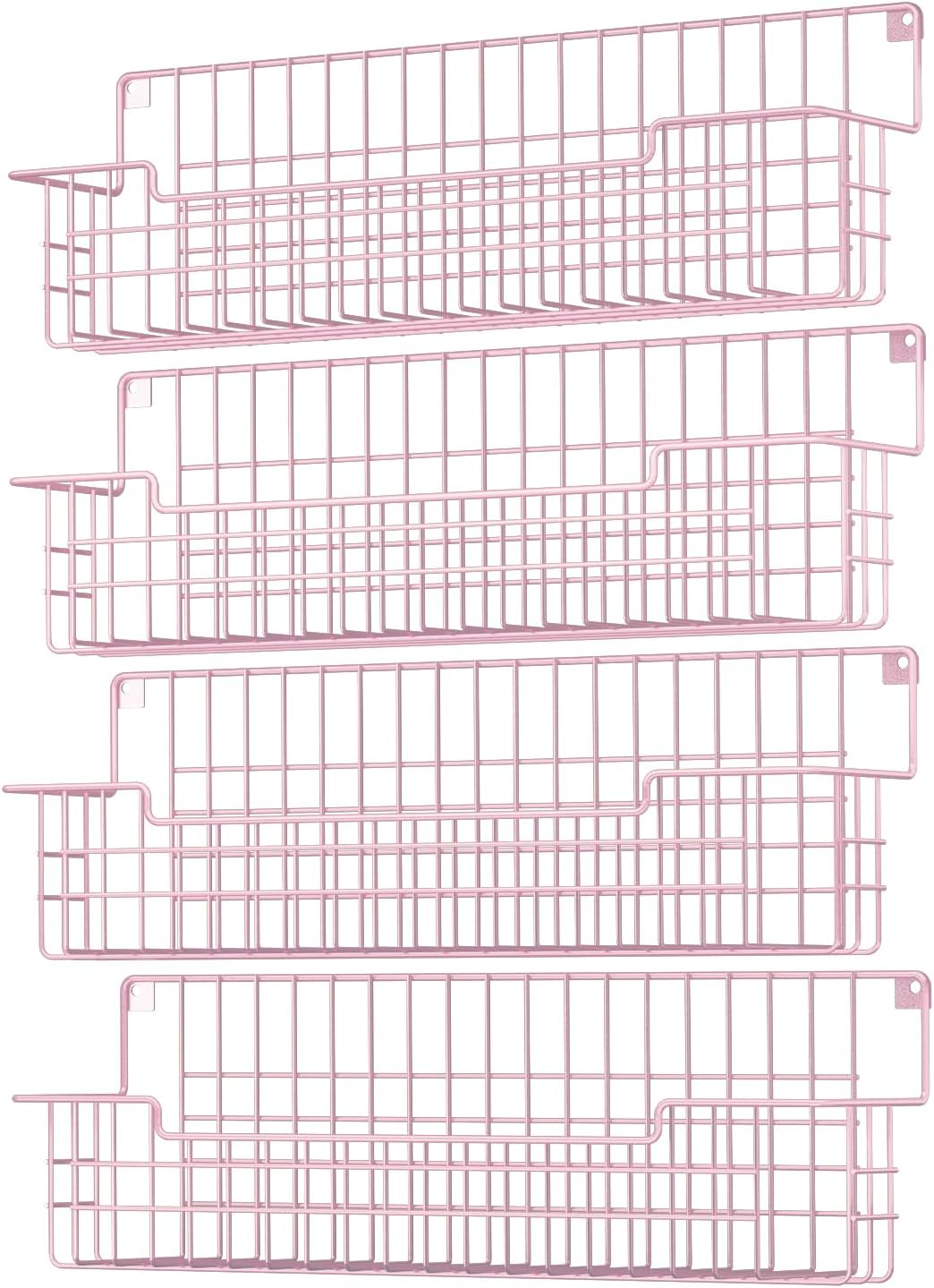 Estante para especias, paquete de 4 organizadores de condimentos montado en la pared para organización de almacenamiento de cocina, estante de metal para especias para gabinete, despensa, rosa