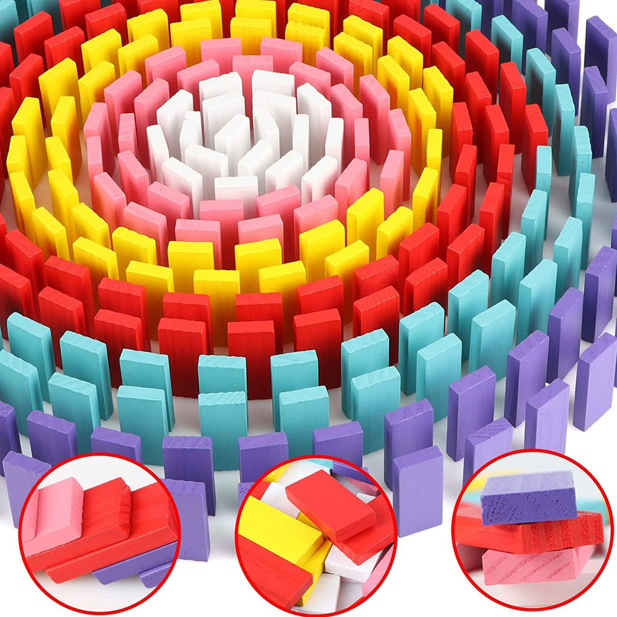 Juego de 1000 piezas de dominó para niños con 11 bloques adicionales, bloques de construcción de madera, 10 colores, juegos de fichas de dominó, juguete educativo para niños, fiesta de cumpleaños con bolsa de almacenamiento