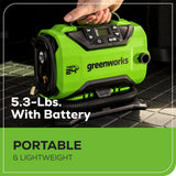 Greenworks Inflador de neumáticos inalámbrico de 24 V, compresor de...