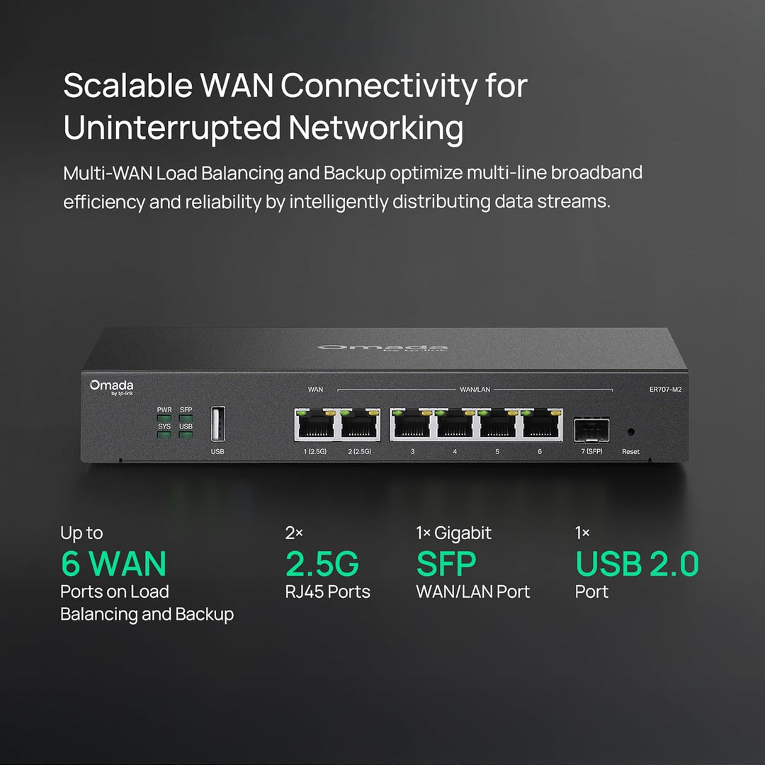 TP-Link ER707-M2 | Router VPN Omada Multi-Gigabit | Puertos WAN Dua...