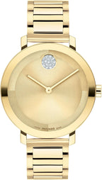 Movado Bold Reloj para mujer bañado en oro con cristales - Movimiento de cuarzo suizo, resistencia al agua de 3 ATM pieza de lujo - Regalo para ella - 34mm