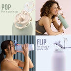 Ello Pop & Fill - Botella de agua aislada de acero inoxidable con tapa de llenado rápido, cierre a prueba de fugas, boquilla para sorber o beber, sin BPA, doble pared aislada al vacío para deportes