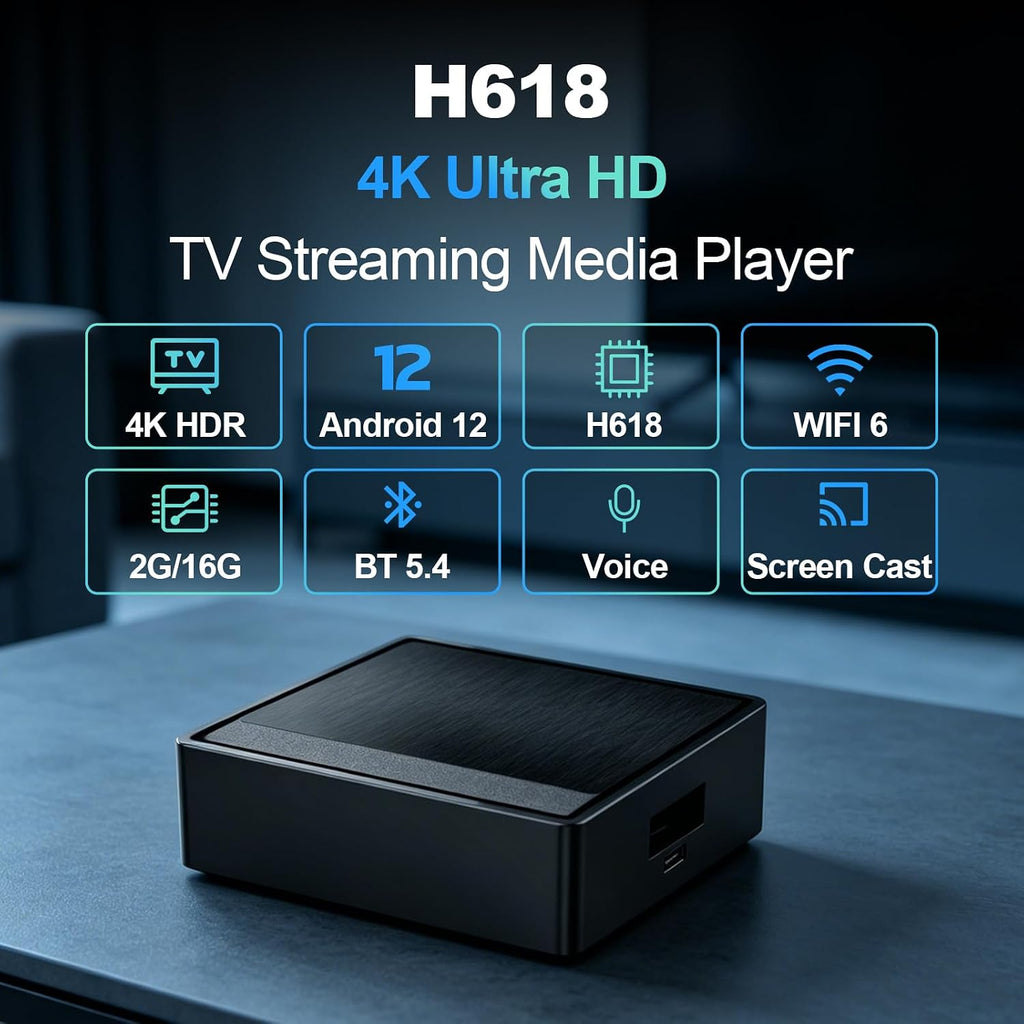 Android TV Box 2026 H618 4K Ultra HD Dispositivo de transmisión para TV