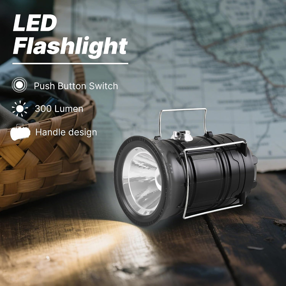 Lámpara Lichamp Linterna solar plegable portátil para campamento, linterna LED recargable por USB, kits de supervivencia para cortes de energía, suministros de huracán, emergencia, interior y exterior
