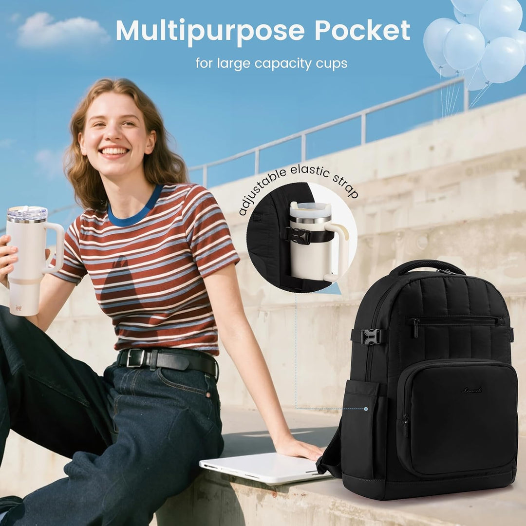 LOVEVOOK Mochila acolchada para laptop para mujer, Negro, 17 pulg.,...