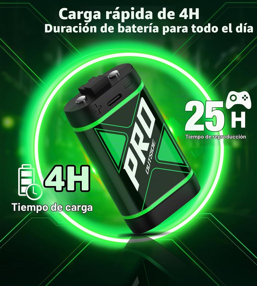 Paquetes de baterías recargables de carga rápida mejoradas con control de luz, 4 x 4080 mWh baterías de controlador Xbox con base de cargador para Xbox Series X|S, One S/X/Elite, fundas y juegos de almacenamiento