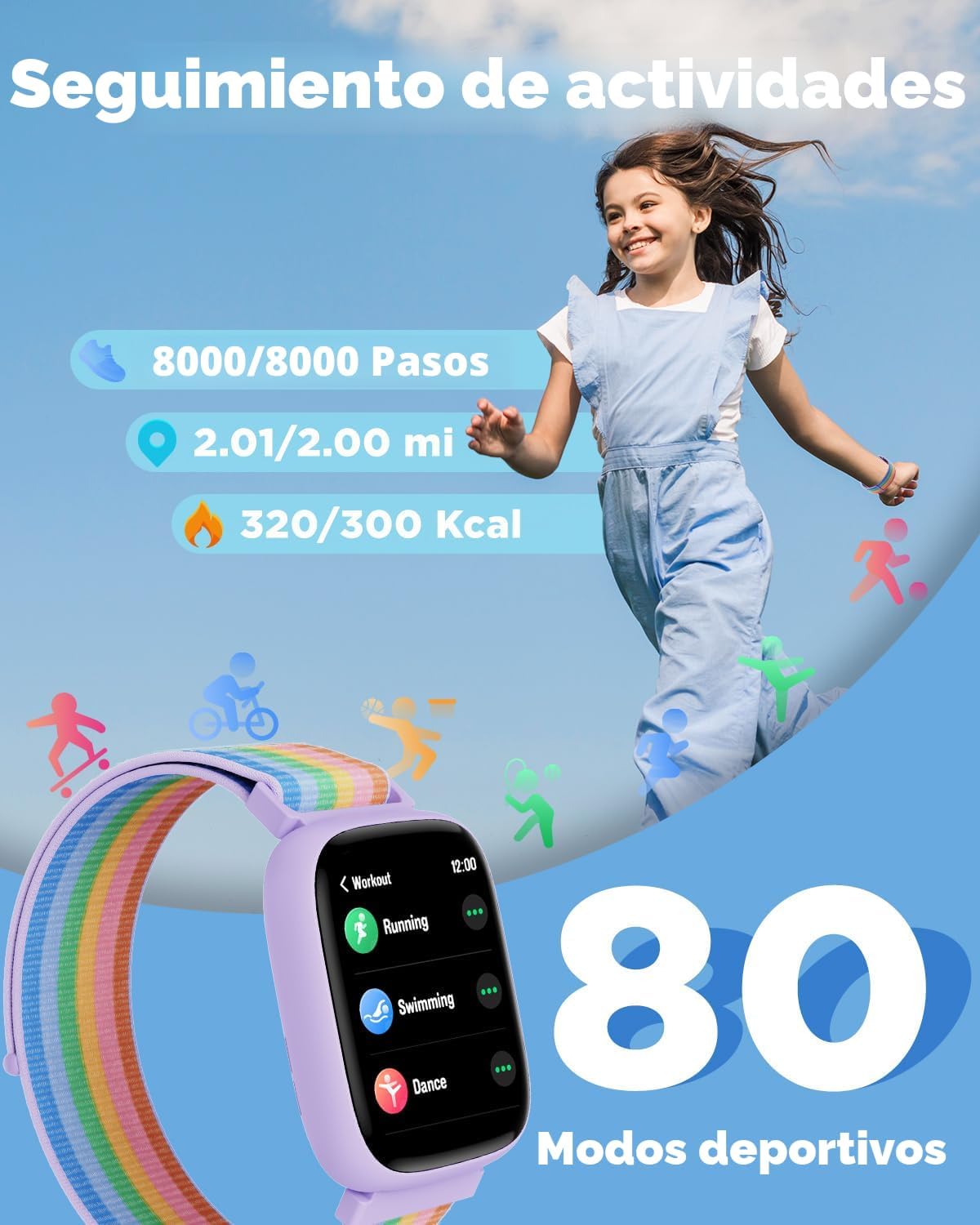 BIGGERFIVE Smart Watch para Kids, 1.8" Fitness Tracker Watch con Pedometer
