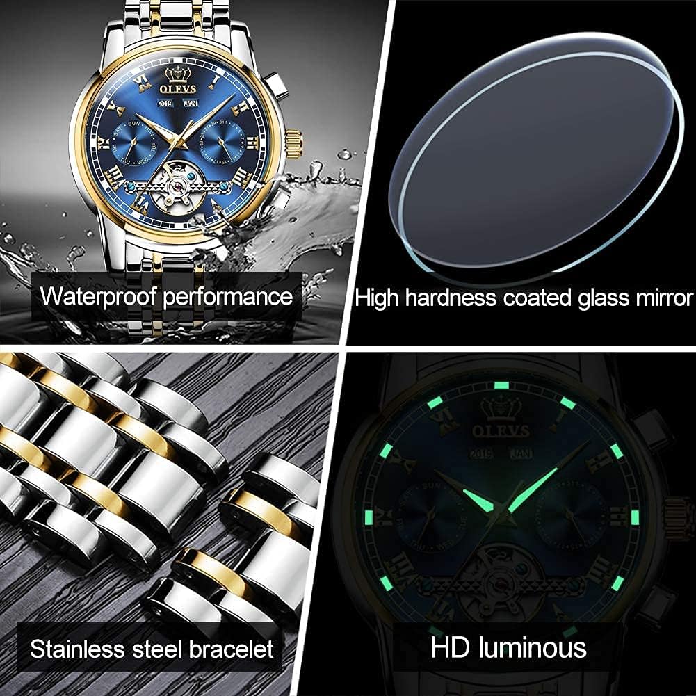 OLEVS Reloj automático para hombres, de cuerda automática, acero inoxidable, reloj para hombres