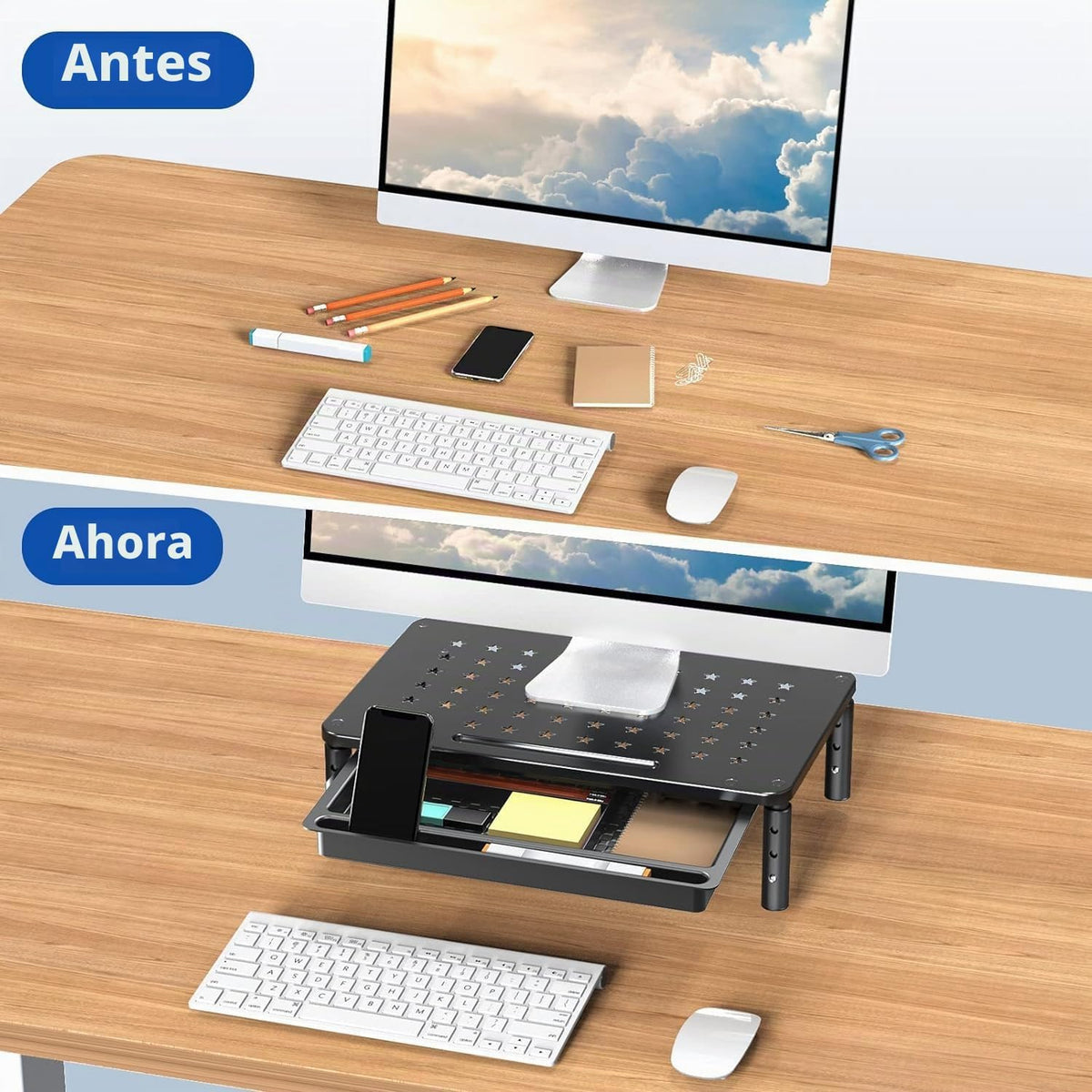 Zimilar Paquete de 2 soportes elevadores para monitor con cajón, 3 alturas