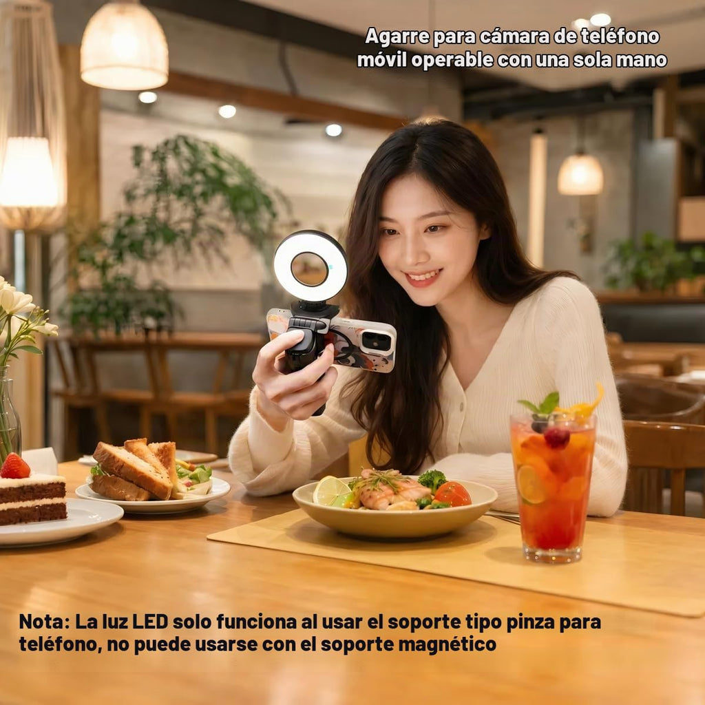 Mini palo magnético 6 en 1 para selfie de 20.5 pulgadas para iPhone con luz LED. Se puede convertir en mini trípode/agarre de cámara de teléfono/estabilizador de mano/soporte para teléfono