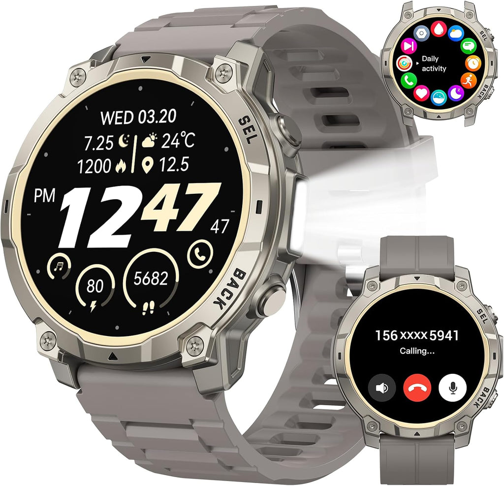 Reloj inteligente militar para hombre, rastreador de actividad física de 1.39 pulgadas con luz LED, contador de pasos, monitor de calorías de sueño, impermeable, 420 mAh, reloj inteligente
