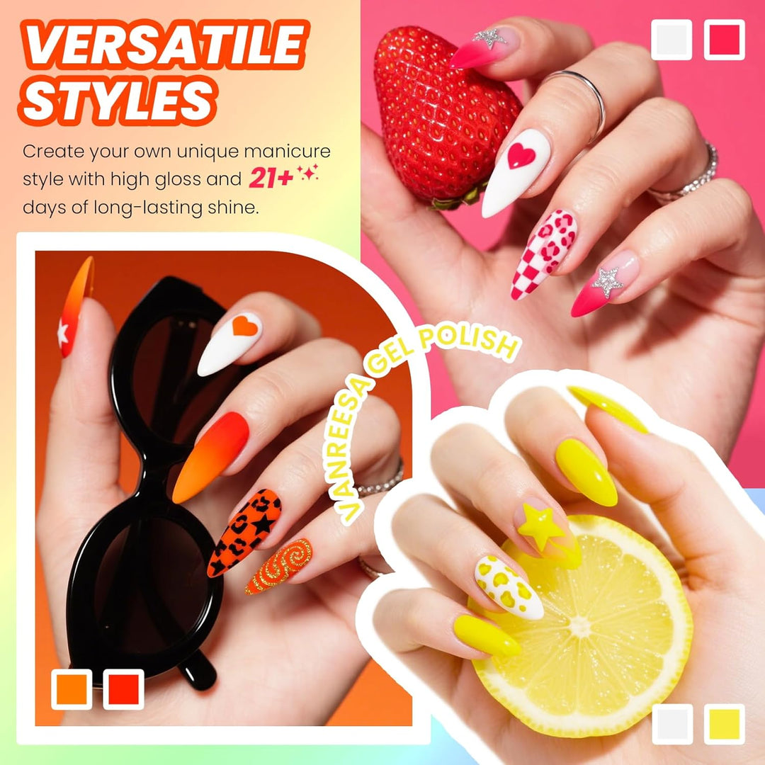 Vanreesa - Juego de 24 esmaltes de gel para uñas, 21 colores brilla...