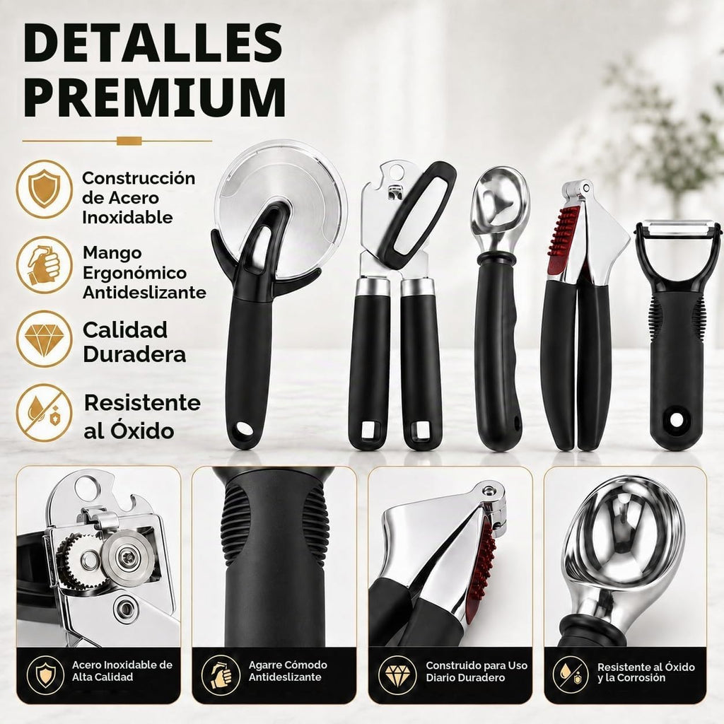 Juego de herramientas de cocina de 5 piezas, accesorios de cocina de acero