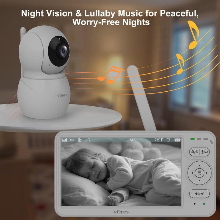 VTimes Monitor de bebé con cámara y audio, pantalla IPS de 6'&#...