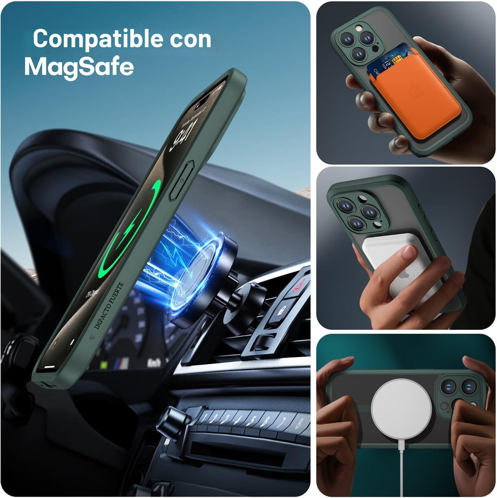 ImpactStrong Protector Magnético Diseñado para Funda iPhone 15 Pro Max [Protección de Cámara] [Probado contra Caídas de Grado Militar] [Compatible con MagSafe] Funda de Teléfono Delgada Translúcida