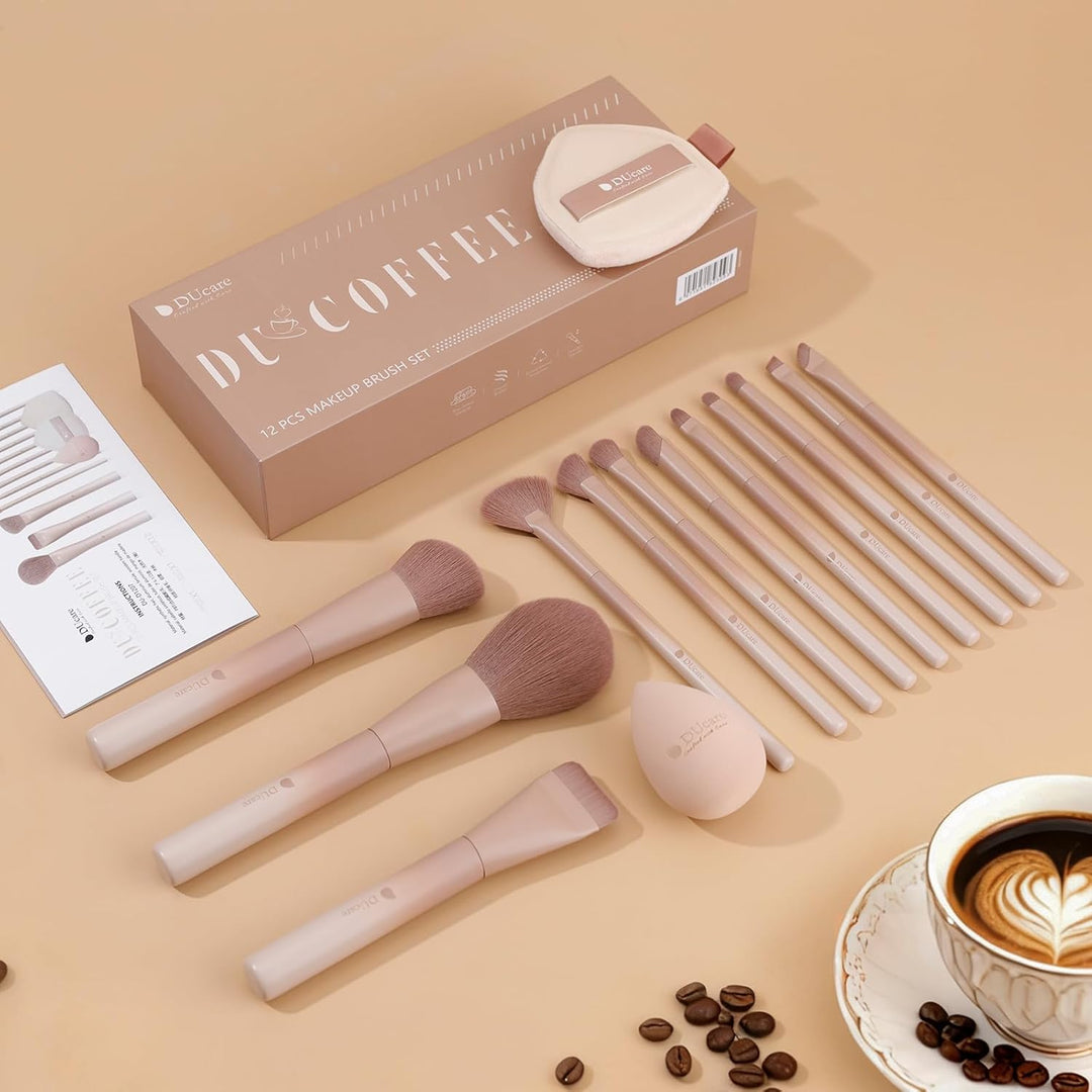 DUcare Juego de 14 brochas de maquillaje para regalo, 12 brochas de...