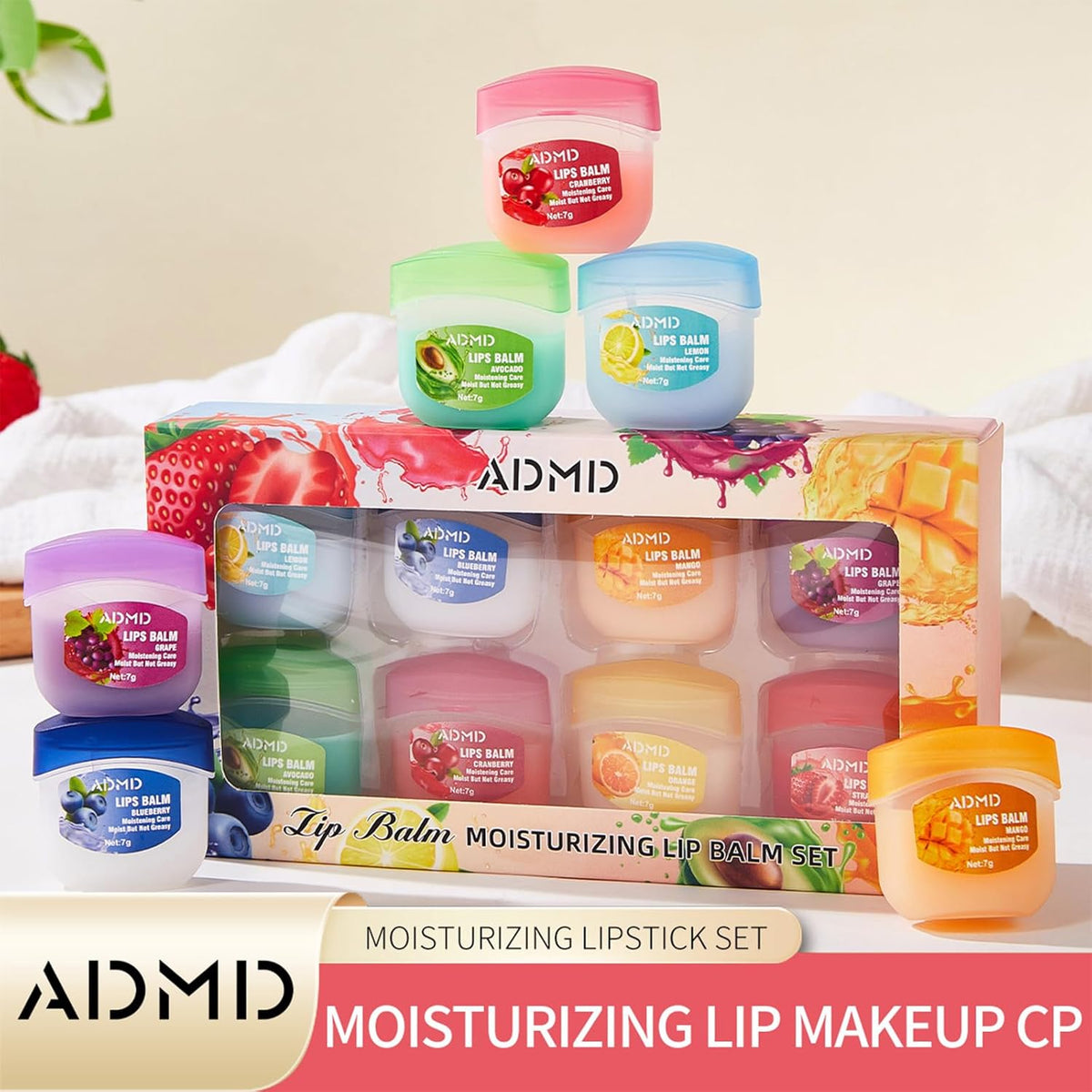 Juego de 8 bálsamos labiales con sabor a fruta, mini mascarilla lab...