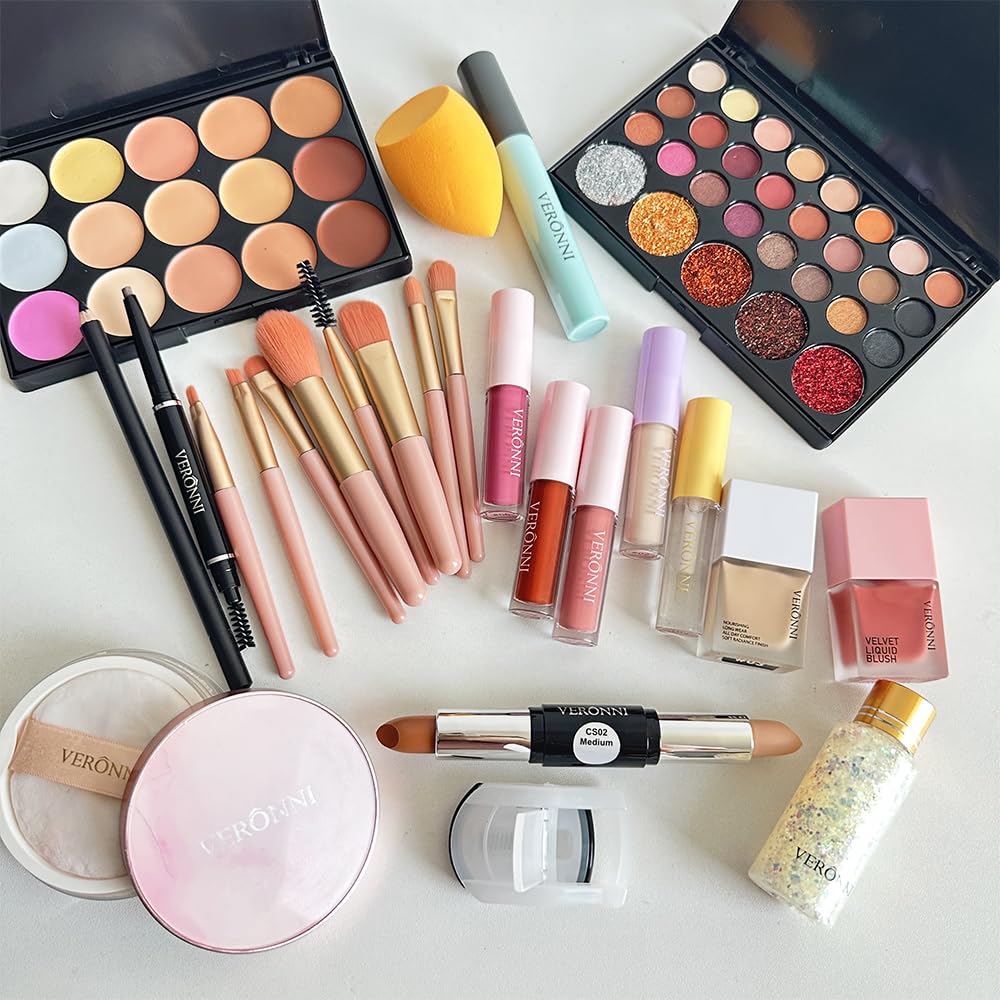 VERONNI Kit de maquillaje todo en uno, maquillaje de ojos y labios...