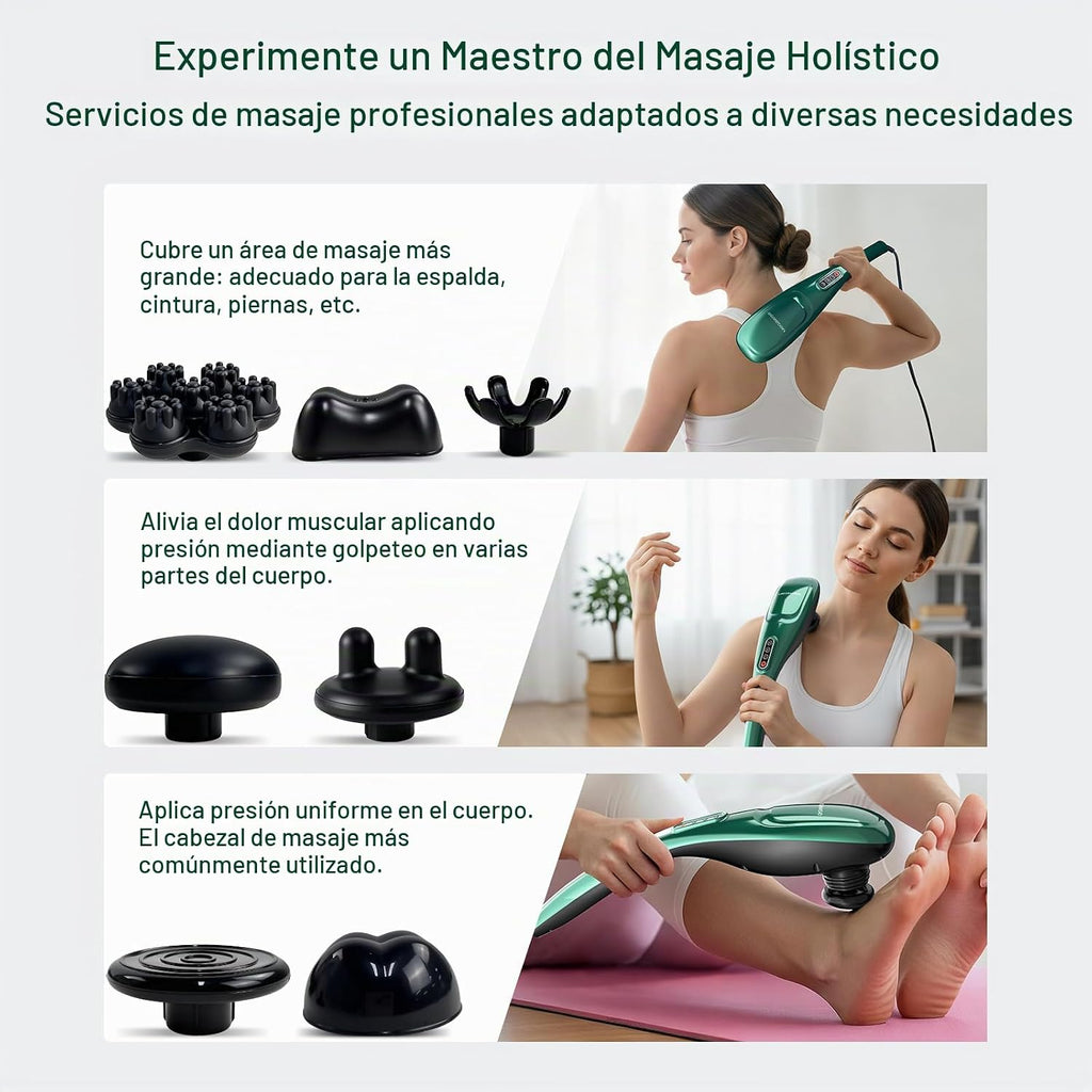 MEGAWISE Masajeador eléctrico de mano de tejido profundo para hombro, cintura, pierna, motor potente de 3700 RPM (verde)
