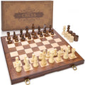 AMEROUS Juego de ajedrez y damas de madera con piezas de ajedrez ponderadas mejoradas, juegos de mesa de ajedrez de 15 pulgadas (2 en 1) para niños, adultos con 2 reinas adicionales/24 piezas de animadores/paquete de regalo