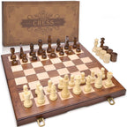 AMEROUS Juego de ajedrez y damas de madera con piezas de ajedrez ponderadas mejoradas, juegos de mesa de ajedrez de 15 pulgadas (2 en 1) para niños, adultos con 2 reinas adicionales/24 piezas de animadores/paquete de regalo