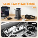 SMALLRT - Cable de extensión con múltiples tomas, torre de regleta de alimentación con protector de sobretensiones, extensor de salida con 12 salidas de CA, 4 USB, cable de extensión de 6.5 pies para