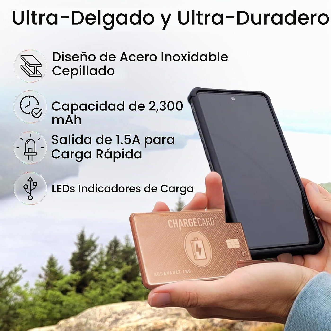 AquaVault ChargeCard - Banco de energía de emergencia ultra delgado...