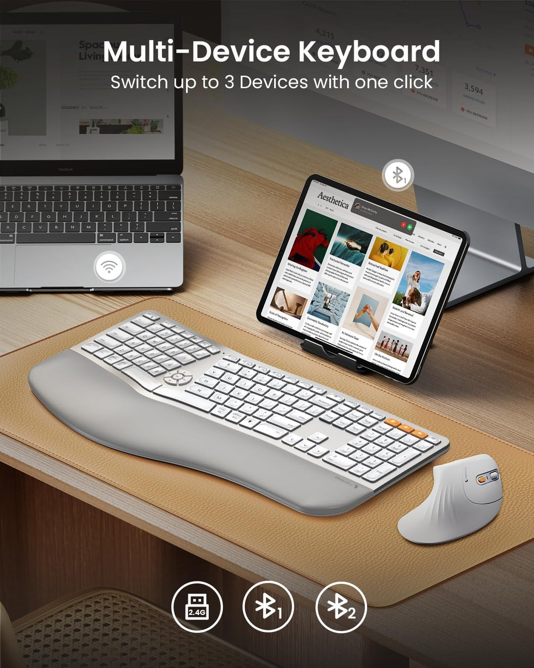 ProtoArc Teclado ergonómico Bluetooth retroiluminado, EK01 Plus Tec...