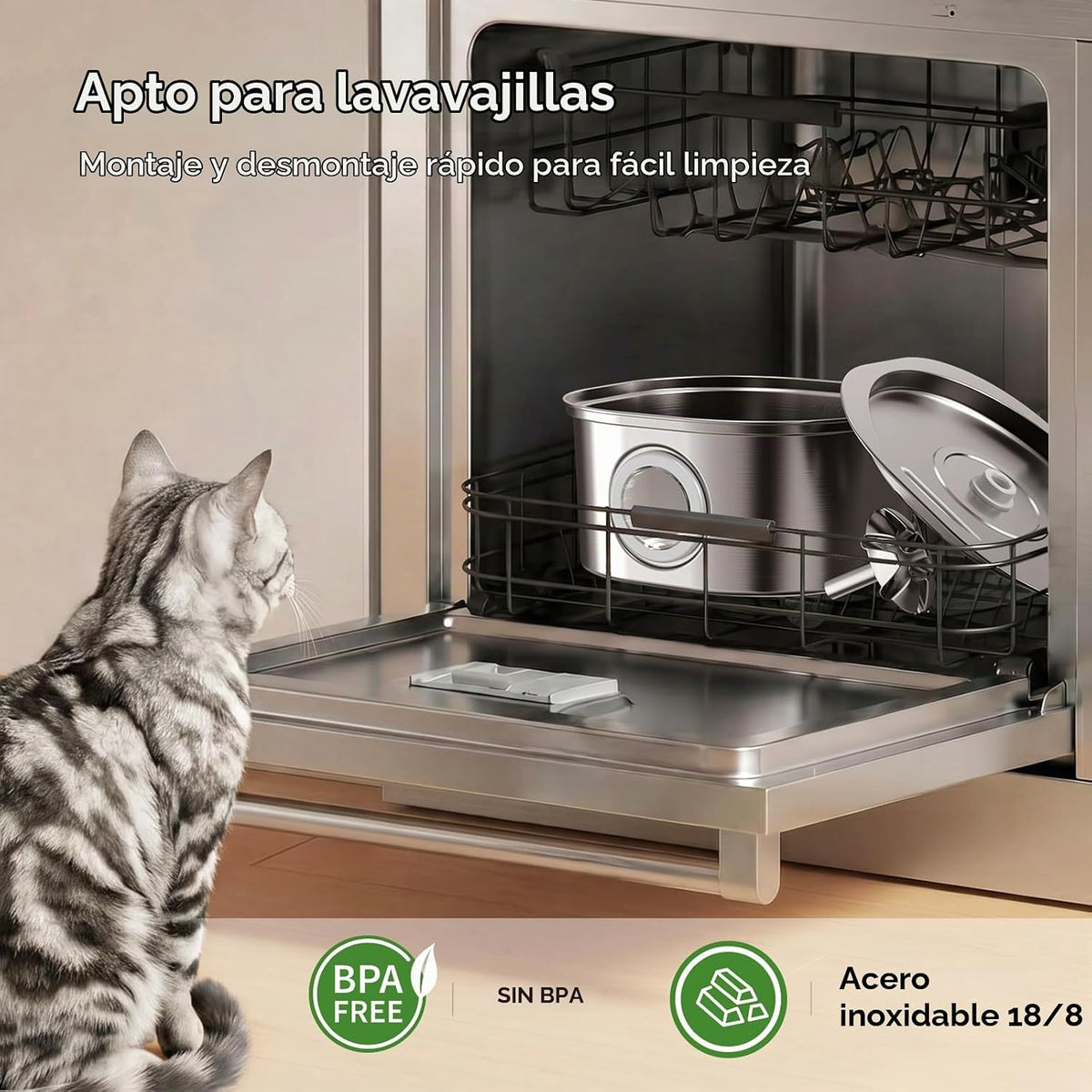 PEKTACO Fuente de Agua para Gatos, 3.2L Acero Inoxidable para Mascotas, 1 Filtro