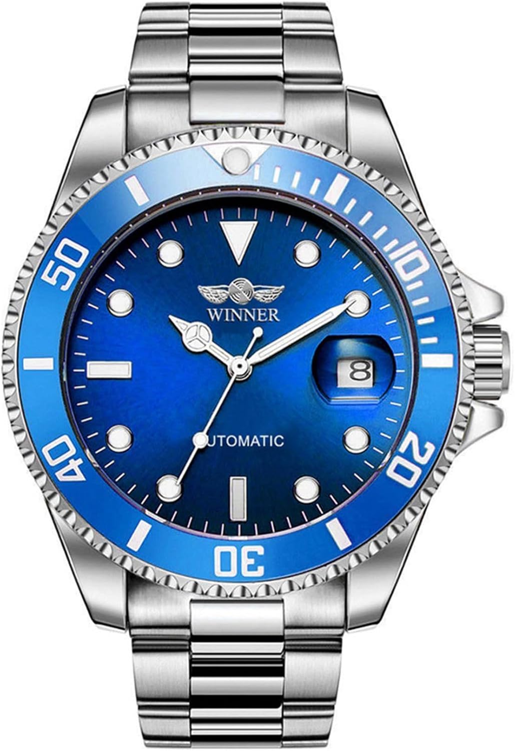 MASTOP - Reloj mecánico automático para hombre, de acero completo, resistente al agua, con calendario