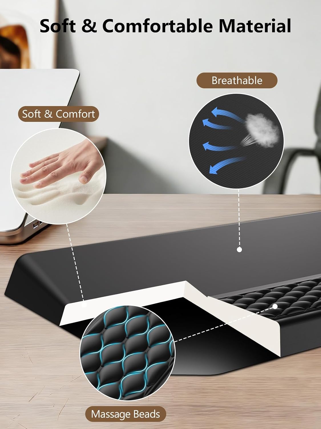 Soporte ergonómico 2 en 1 para teclado con reposamuñecas, color negro