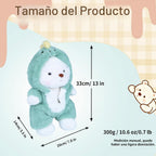 Animal de Peluche Oso Teddy, Juguetes de Peluche Oso Teddy con Capucha Removible Patas Movibles, 13'' Suave Lindo Apoyo Emocional Peluches Rellenos con Ropa de Dinosaurio Regalos para Niñas Niños