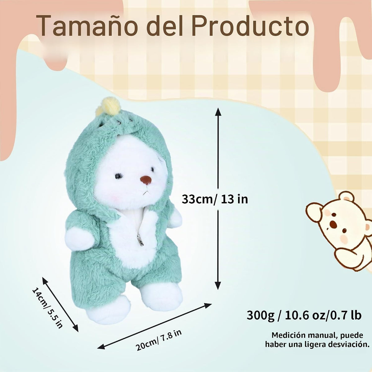 Animal de Peluche Oso Teddy, Juguetes de Peluche Oso Teddy con Capucha Removible Patas Movibles, 13'' Suave Lindo Apoyo Emocional Peluches Rellenos con Ropa de Dinosaurio Regalos para Niñas Niños