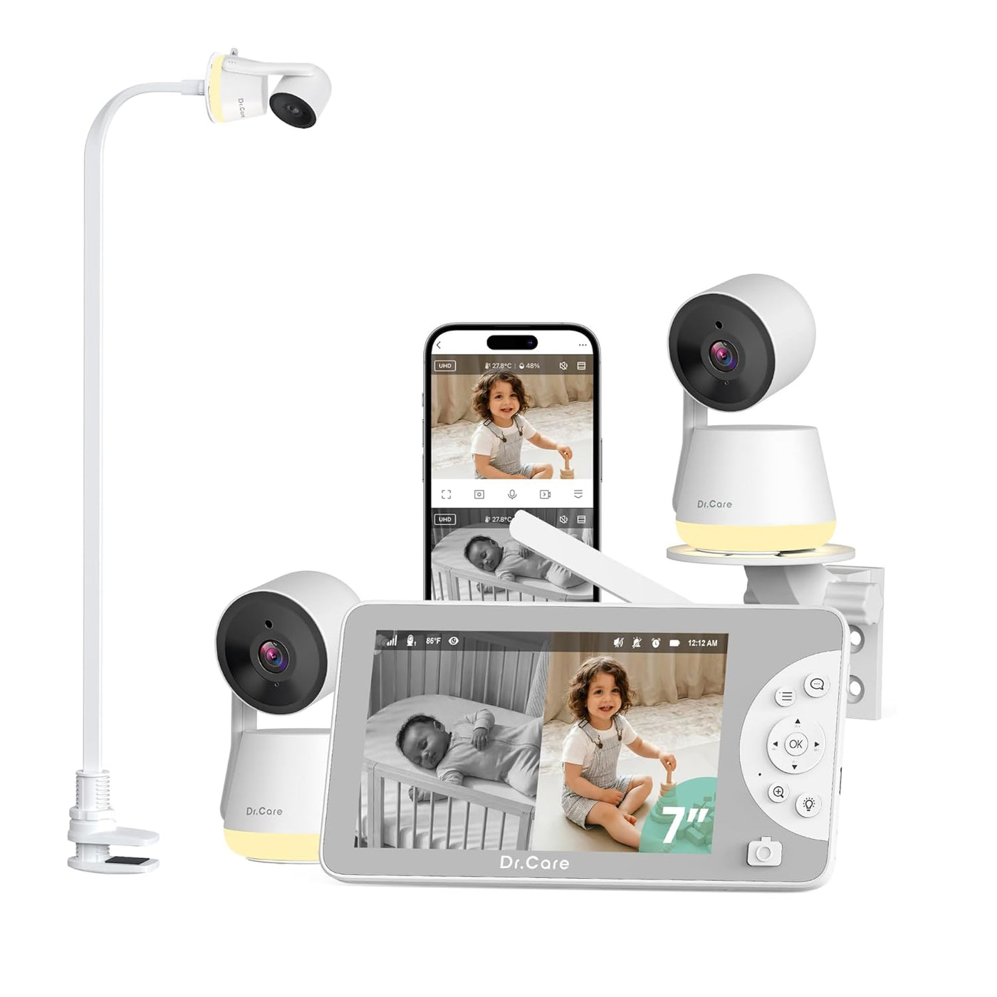 Dr.Care LumiView Max Monitor de bebé inteligente WiFi de 7 pulgadas...