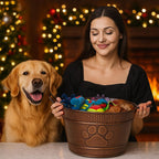BREKX Cubo de juguetes de metal indestructible para perros, contenedor de