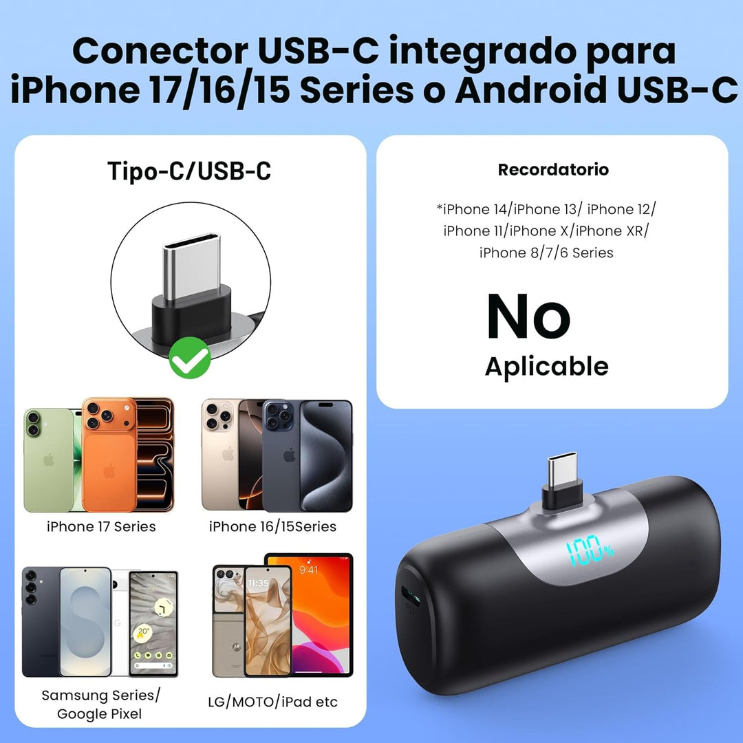 [2 paquetes] Mini cargador portátil para iPhone 17\/16, banco de en...