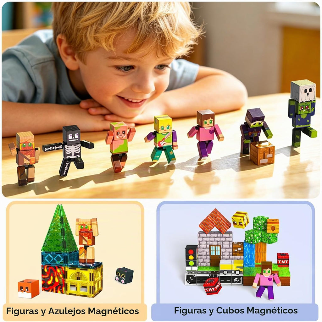 Juego de 20 figuras de acción magnéticas giratorias con bloques de construcción magnéticos, figuras magnéticas creativas STEM, juguetes de personajes para niños, regalo de cumpleaños para niños