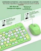 Colorido combo de teclado y mouse inalámbricos, teclas redondas, te...